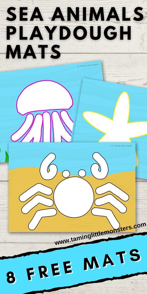 Sea Animal Theme Preschool, Ocean Playdough Mats, Ocean Centers Preschool, Animal Playdough Mats, Ocean Activities For Toddlers, Ocean Playdough, Animal Playdough, Ocean Animals Preschool, Beach Theme Preschool