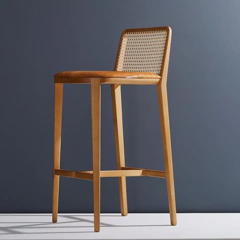 Minimal Style, Solid Wood Stool, Bar or Counter Hight, Caning and Leather For Sale at 1stDibs Walnut Dining Chair, Kursi Bar, Solid Wood Chairs, Dining Room Chairs Modern, Wood Bar Stools, Wood Stool, Wing Chair, Kitchen Stools, Minimal Style