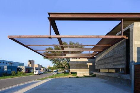 Time Architecture, Garage Canopies, Architecture Design Process, Metal Columns, Concrete Houses, Backyard Pavilion, Roof Architecture, House Arch Design, Canopy Design