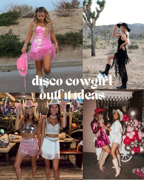 21 Disco Cowgirl Outfit Ideas - ljanestyle Disco Cowgirl Party Outfit Ideas, Cute Disco Cowgirl Outfits, Cowgirl Disco Outfit Ideas, Denim And Diamonds Party Outfit Nashville, Disco Cowboy Wedding Guest, Glamour Cowgirl Aesthetic, Dolly Parton Bachelorette Party Outfit, Disco Denim Bachelorette, Bachlorette Themes Outfits Nashville