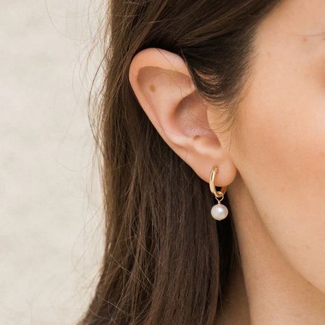 Dainty Earrings | Simple & Dainty Mini Pearl Earrings, Gold Hoop Pearl Earrings, Earings Minimalism, Pearl Earrings Outfit, Pearl Hoops Earrings, Stacy London, Pearl Earrings Designs, Classic Pearl Earrings, Bridesmaid Gifts Earrings