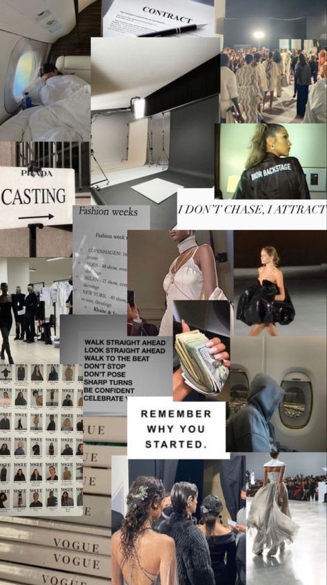 Work Collage Aesthetic, Dream Life Wallpaper Laptop, 2023 Vision Board Modeling, Fashion Week Aesthetic Wallpaper, Fashion Pics For Vision Board, Model Vision Board Ideas, Model Aesthetic Lifestyle Wallpaper, Fashion Design Vision Board, Modelling Vision Board