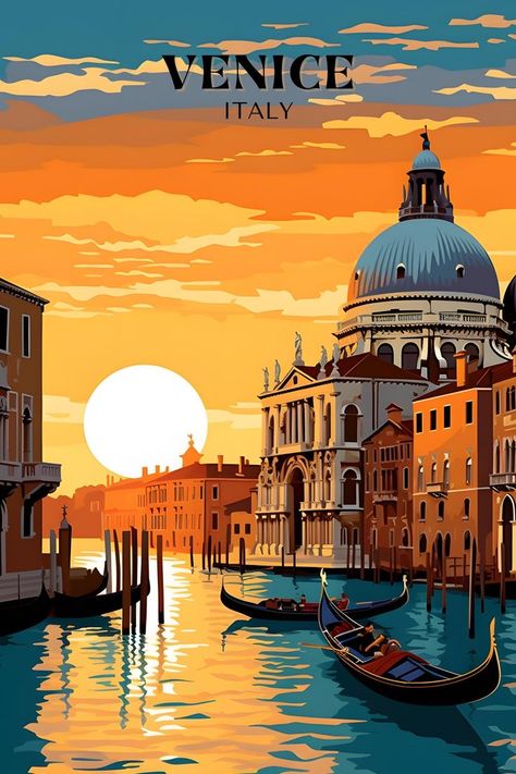 Encouraging Gifts, Gifts For Friend, Italy Poster, Travel Poster Design, Vintage Poster Design, Venice Travel, Retro Travel Poster, Travel Illustration, Art For Your Home