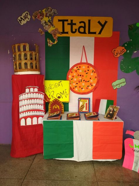 Countries Around The World Eyfs Activities, Italy Display Board, Around The World Decorations Party Ideas, Italy Classroom Theme, Multicultural Festival Ideas, Around The World Classroom Decorations, Preschool Around The World Theme, Italy School Project, Italy Classroom Decoration