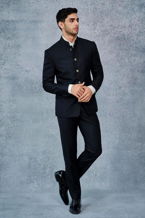 Buy Jatin Malik Blue Slub Silk Embroidered Bandhgala Set Online | Aza Fashions Couture, Raghvendra Rathore Menswear, Raghavendra Rathore Bandhgala, Black Bandhgala Men, Bandhgala Suit Men Receptions, Black Jodhpuri Suits For Men Wedding, Jodhpuri Suits For Men Wedding, Black Jodhpuri, Wedding Outfits For Men