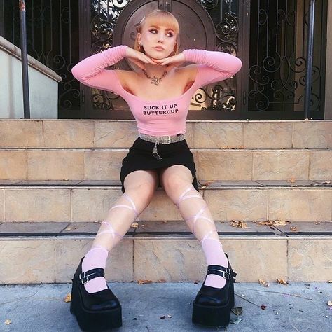 Demonia Shoes on Instagram: “Suck it up buttercup, the weekend is almost here and @maya_karli is gonna cause a fuss in her 4 1/2” platform #Demonia Kera-08 double strap…” Demonia Shoes Outfit, Dollskill Shoes, Demonia Shoes, J Fashion, Women's Footwear, Platform Shoes, The Weekend, Pretty In Pink, Ballet Skirt