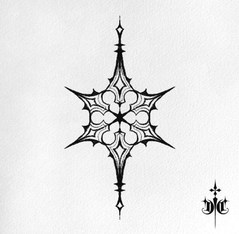 Modern Gothic Tattoo, Gothic Pattern Tattoo, Star Throat Tattoo, Dark Feminine Tattoo Designs, Gothic Star Tattoo, Goth Ornamental Tattoo, Gothic Mandala Tattoo, Ornamental Star Tattoo, Gothic Ornamental Tattoo