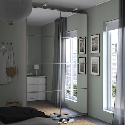 Sliding Wardrobe Doors | Wooden & Tempered Glass Armoire Pax, Wardrobe Systems, Sliding Mirror, Sliding Wardrobe Doors, Pax Wardrobe, Mirror Panels, Frame Shelf, Mirrored Wardrobe, White Mirror