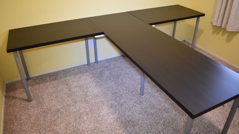 Ikea T Shaped Desk, Havenly Office, T Shape Desk, T Shaped Desk, Partner Desk, Downtown Office, Ikea Linnmon, Desk For Two, Bedroom Remodeling