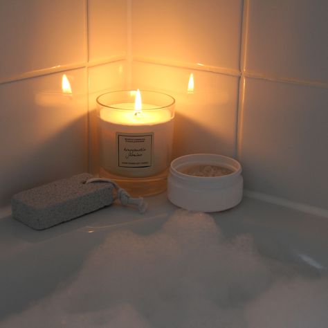 Candle Reference, Candle Lit Bubble Bath, Skin Care Journal, Candles In Glass Jars, Bubble Bath Candles, Aesthetic Bath, Jasmine Candle, Cinnamon Candle, Candle Photography