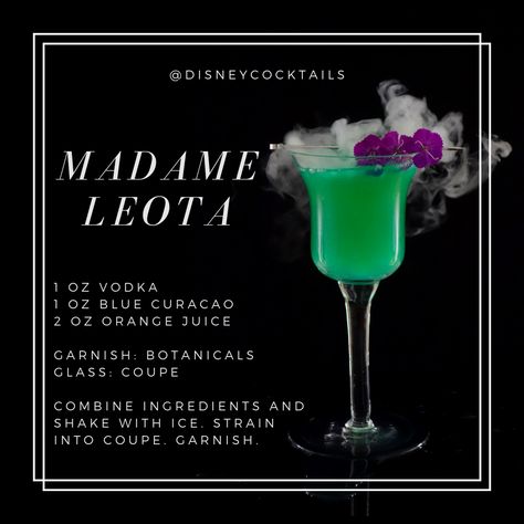 Madame Leota, Disney Cocktails, Haunted Mansion, Disneyland, cocktail recipes Haunted Mansion Party Food, Haunted Mansion Drinks, Haunted Mansion Food Ideas, Haunted Mansion Food, Disney Villain Alcohol Drinks, Haunted Mansion Themed Cocktails, Haunted Mansion Cocktails, Disney Villain Inspired Cocktails, Disney Cocktails Recipes