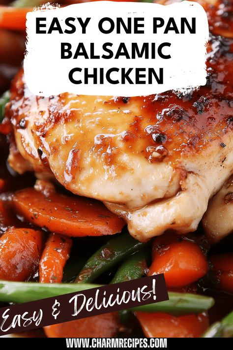 Enjoy a quick and delicious meal with this Easy One Pan Balsamic Chicken recipe. Juicy chicken thighs are adorned with roasted vegetables, bathed in a savory balsamic glaze that captures a delightful mix of sweet and tangy flavors in every bite. Perfect for busy weeknights, this dish simplifies your cooking by using just one pan for an easy clean-up. With healthy ingredients and amazing flavor, you'll love how quick and satisfying it can be. Serve it with rice or a crisp salad for a complete dinner on any night! Easy Balsamic Chicken, Chicken And Roasted Vegetables, One Pan Balsamic Chicken, Balsamic Chicken Recipes, Crisp Salad, Balsamic Glazed Chicken, Balsamic Chicken, Quick Chicken, Healthy Ingredients