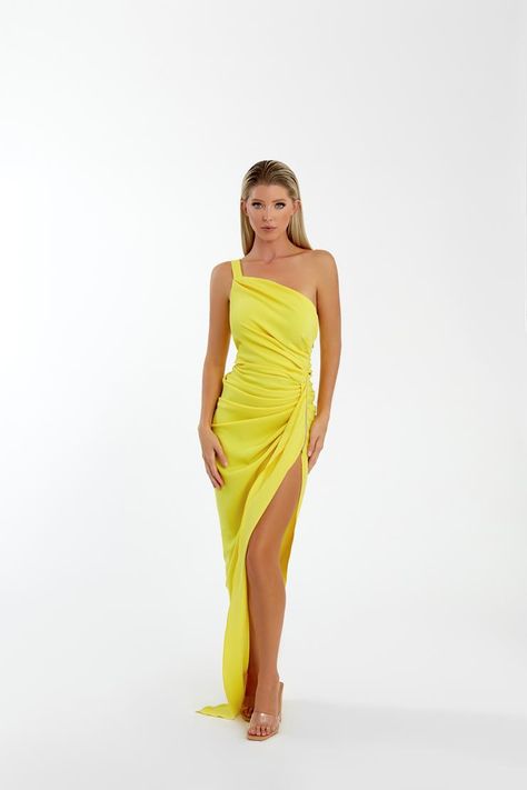 Special Occasion Dresses | Nicole Bakti Nicole Bakti, Yellow Wedding Dress, One Shoulder Cocktail Dress, Unique Prom Dresses, Guest Attire, Yellow Outfit, Glam Dresses, Formal Style, Guest Dresses