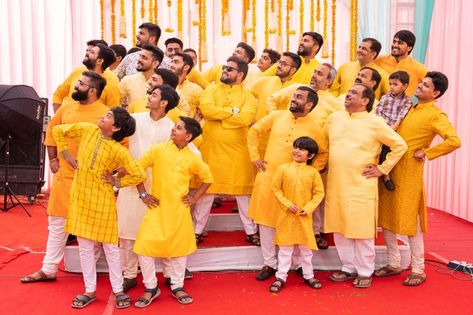 So much yellow, fun and excitement in one frame 💛 #halldi #bride #bridalhaldi #portrait #haldiportrait #photography #tarjvideofilms Haldi Family Poses, Kerala Wedding Ideas Hindus, Groom Hldi Pose, Hldi Pose For Groom, Haldi Photography Ideas Groom, Brother Sister Haldi Photography, Haldi Photo Ideas For Groom, Haldi Shoot Poses Groom, Haldi Groom Photography