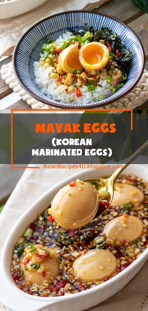 Mayak Eggs are an incredibly popular side dish in Korea, featuring jammy soft-boiled eggs marinated overnight in a delicious soy-based sauce. These Korean marinated eggs are so quick and simple to make, but ever so scrumptious with a wonderful burst of flavor. #Korean #Recipes #Eggs #Yummy Boiled Eggs Marinated, Korean Soy Marinated Eggs, Korean Eggs Marinated, Korean Eggs Recipe, Egg Boil Recipes, Eggs Marinated, Korean Eggs, Korean Marinated Eggs, Mayak Eggs