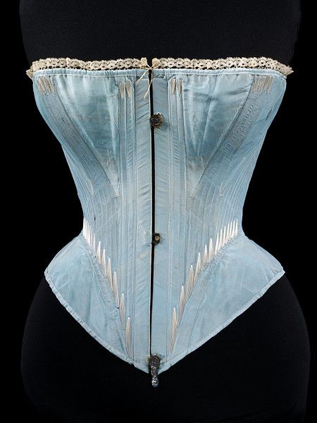 1860s Corset, Victorian Corset, Blue Corset, Boned Corsets, 19th Century Fashion, Vintage Corset, Century Clothing, Retro Mode, Historical Costume