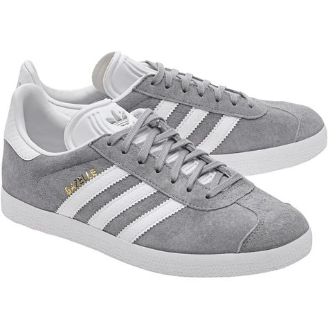 ADIDAS ORIGINALS Gazelle Mid Grey // Flat suede sneakers (140 CAD) ❤ liked on Polyvore featuring shoes, sneakers, gray sneakers, stripe shoes, grey suede sneakers, gray shoes and suede shoes Grey Gazelle, Adidas Gazelle Grey, Grey Flats Shoes, Adidas Suede, Grey Tennis Shoes, Suede Flats Shoes, Adidas Grey, Adidas Shoes Originals, Adidas Originals Gazelle