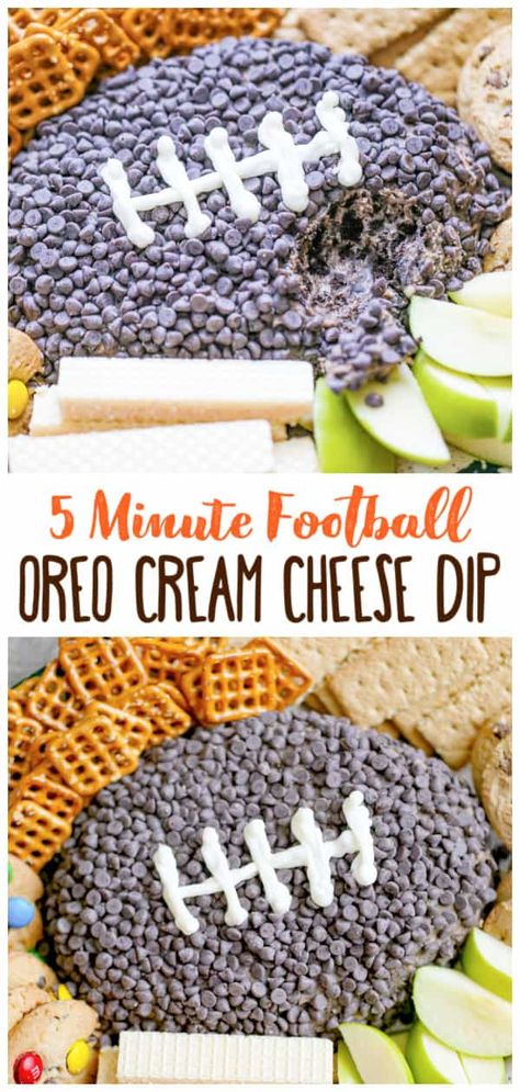 Football Appetizers Crockpot, Football Game Snacks, Oreo Fluff Dessert, Football Dip, Oreo Dip, Football Dips, Game Day Dip, Football Desserts, Oreo Cream Cheese