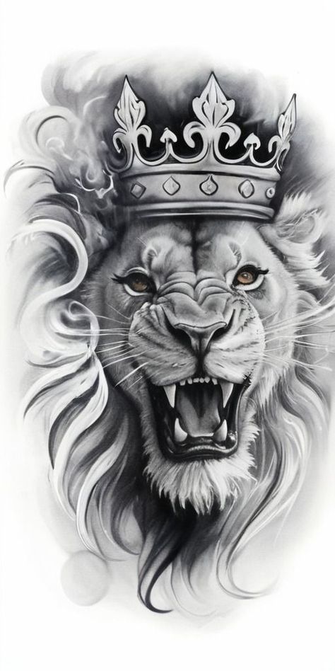 Immanuel Tattoo, Lion With Crown Tattoo Design, Lion Hand Tattoo Men, Lion With Crown Tattoo, Leo Lion Tattoos, Leon Tattoo, King Crown Tattoo, Lion Hand Tattoo, Lion With Crown