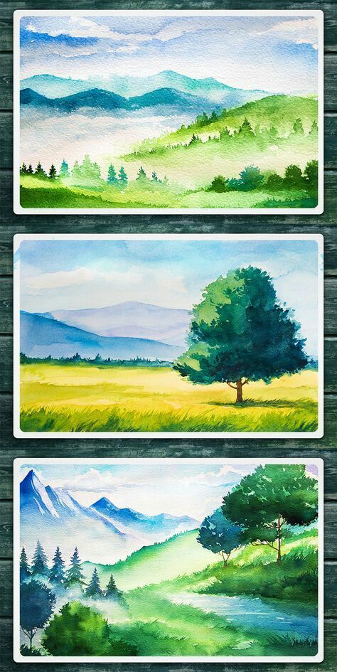 Landscape Painting Watercolor, Watercolor Vector, Watercolor Paintings Nature, Arte Van Gogh, Watercolor Paintings For Beginners, Watercolor Landscapes, Landscape Paintings Acrylic, Watercolor Paintings Easy, Water Colours