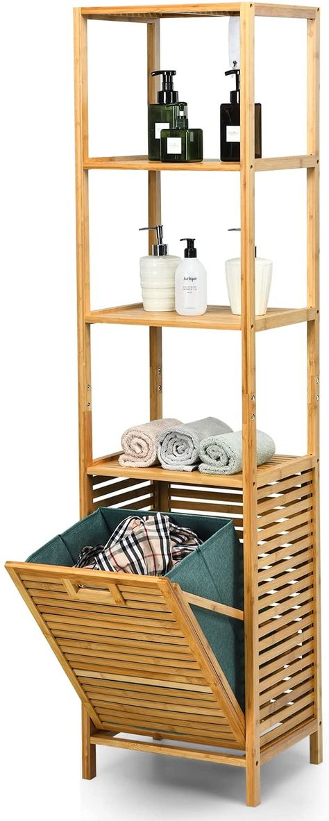 Amazon.com: Giantex 63'' Tilt Out Laundry Hamper and 4-Tier Storage Shelves, Removable Clothes Basket with Easy Carry, Bamboo Tower Hamper Organizer, Great for Bathroom, Bedroom, Laundry Room, Closet, Nursery: Home Improvement Laundry Hamper Shelf, Laundry Basket With Shelf, Small Bathroom Laundry Basket, Bamboo Laundry Basket, Laundry Basket With Shelves, Laundry Hamper With Shelves, Bathroom Hamper Ideas, Aesthetic Laundry Basket, Hamper Shelf