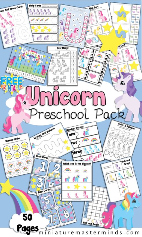 tons of free printable packs. Strip Cards, Preschool Workbooks, Preschool Homeschool, Free Worksheets, Unicorn Theme, Tot School, Preschool Curriculum, Preschool Theme, Preschool Printables