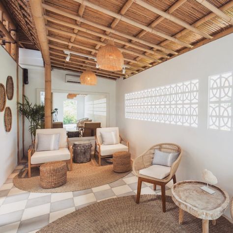 Bali Nail Salon, Bali Spa Interior Design, Boho Nail Salon Ideas, Tanning Salon Aesthetic, Boho Nail Salon, Tanning Salon Design, Boho Cabin, Maintenance Free Deck, Nail Salon Interior Design