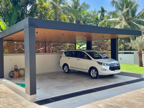 Small Car Parking Area Ideas, Open Garage Design, Cocheras Ideas Garages, Garage Ideas Exterior, House Garage Design, Flat Roof Garage, Cocheras Ideas, Open Garage, Parking Plan