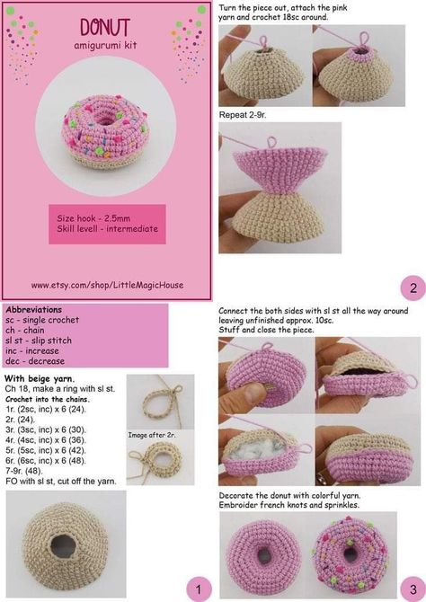 Crochet Donut, Crochet Tutorial Pattern, Quick Crochet Patterns, Mode Crochet, Crochet Keychain Pattern, Pola Amigurumi, Crochet Design Pattern, Beginner Crochet Projects, Haken Baby