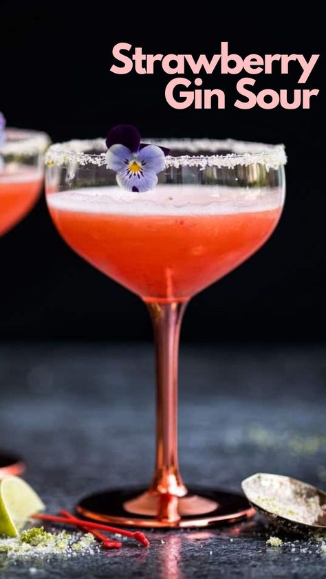 The luscious Strawberry Gin Sour cocktail offers a tantalizing blend of flavors that will captivate any palate. Combining fresh strawberries, gin, St. Germain elderflower liqueur, and a touch of tangy lime juice, this drink strikes a harmonious balance between fruity sweetness and floral elegance. #StrawberryGinSour