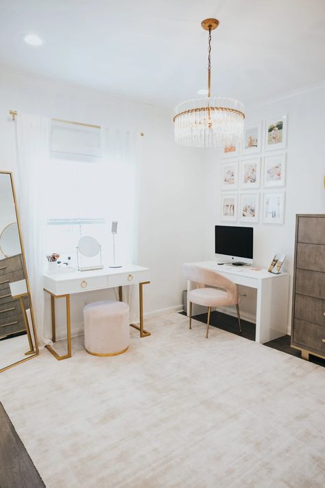 Office And Vanity Room Combo, Spare Room Dressing Room Ideas, Office And Closet Combo Room, Bedroom Into Dressing Room, Closet And Office Combo, Office Dressing Room, Bedroom And Office Combo Ideas, Office Bedroom Combo, Girls Dressing Room