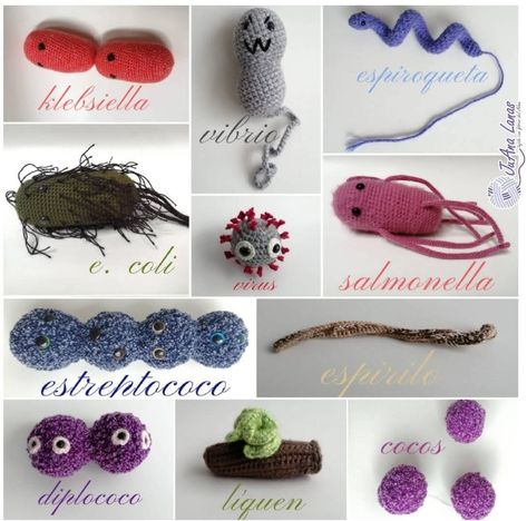 Microbiology Crochet, Crochet Microbes, Crochet Bacteria, Biology Crochet, Weird Crochet Patterns, Legacy Projects, Cell Model, Craft Craft, Amigurumi Animals