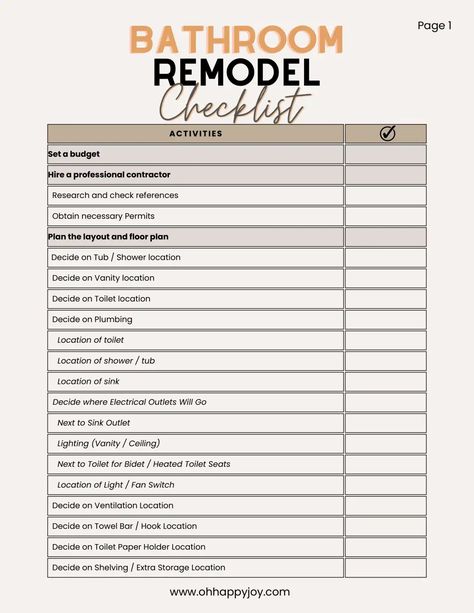 Looking to remodel your bathroom? For all my DIY bathroom remodel on a budget, I had to track my budget and learned the step by step on what needs to be considered for my bathroom renovations. Download free bathroom remodeling checklist in PDF and budget template in excel. If you are looking to renovate your bathroom DIY style, then this checklist will help you along the way! Bathroom Checklist, Remodeling Checklist, Remodel Checklist, Bathroom Remodel On A Budget, Remodel On A Budget, Bathroom Diy, Diy Bathroom Remodel, My Bathroom, Planner Printables Free