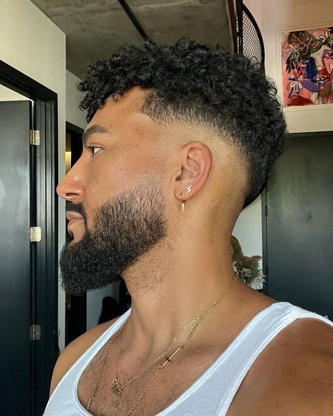 Curly Hair Men Haircut Fade With Beard, Drop Fade Haircut Curly Hair, Men's Curly Hairstyle, Haircuts For Curly Hair Men Black, Curly Fade Haircut Men Black, Low Skin Fade Curly Hair, Curly Male Haircut, High Fade Haircut Mens Curly, Mixed Men Hairstyles