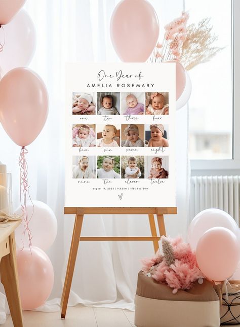 One Year, Many Memories: DIY First Birthday Sign Ideas Birthday Sign Ideas, Minimalist First Birthday, Diy First Birthday, 1st Birthday Milestone Board, First Birthday Decorations Girl, Simple First Birthday, Princess First Birthday, First Birthday Milestone, First Birthday Cookies