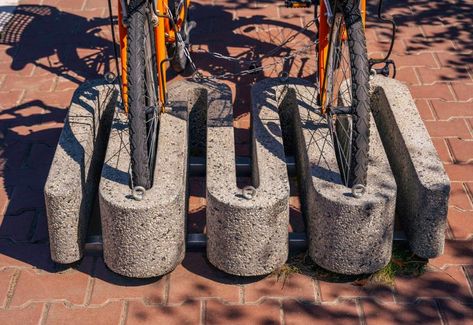 Bicycle stand | Bike rack - Model 166 | Encho Enchev-ETE | Metal bike rack | Concrete bicycle stand | Furniture for park | Urban infrastructure Bicycle Stand Design, Bicycle Stand, Parks Furniture, Litter Bin, Metal Bench, Bicycle Parking, Bike Stand, Office Buildings, Urban Furniture