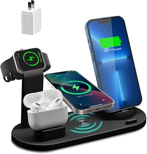 Amazon.com: Wireless Charging Station, 4 in 1 Wireless Charger Stand Dock Compatible for Apple Phone and iWatch and AirPods, Wireless Charger Fit for iPhone 14/13/ 13Pro/ 12/ 12Pro/ 11/X/XR/XS/ 8/8P : Cell Phones & Accessories Andriod Phone, Wireless Charging Station, Charger Station, Usb Outlet, Usb Microphone, Samsung Products, Charger Stand, Watch Charger, Charging Dock