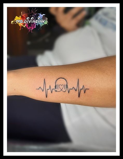 Head Phones Tattoo, Cute Tattoos Music, Heartbeat Music Tattoo, Music And Heart Tattoos, Music Is The Answer Tattoo, Music Heartbeat Tattoo, Music Tatooes, Listening To Music Tattoo, Music Lover Tattoo Ideas