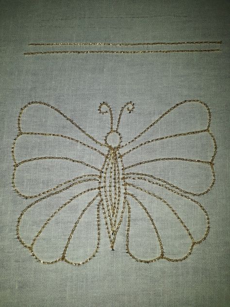 Aari work, simple single line chain stitch butterfly Aari Chain Stitch Motif, Simple Motif Design For Tracing, Butterfly Stitch Type 2 Design In Aari, Aari Pencil Drawing, Back Chain Stitch Design In Aari, Aari Work Tracing Patterns Simple, Chain Stitch Motif, Butterfly Stitch Aari Work Designs, Chain Stitch Aari Work