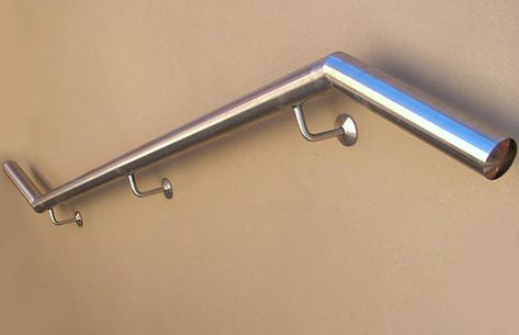 Metal Handrails For Stairs, Wall Handrail, Modern Handrail, Exterior Handrail, Wall Mounted Handrail, Steel Railing Design, Metal Railing, Metal Handrails, Staircase Railing Design