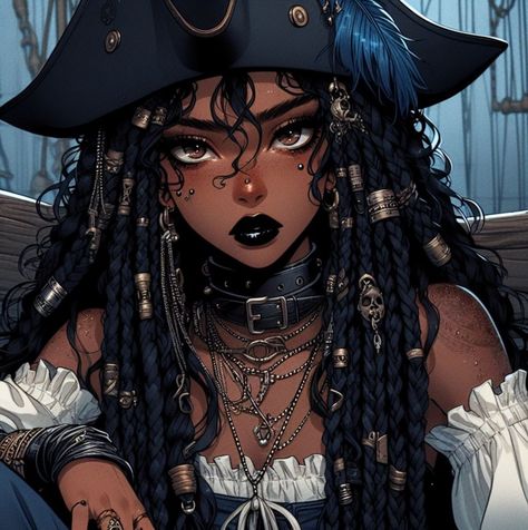 Brown Female Character, Bohemian Character Design, Profile Picture Black Woman, Female Pirate Outfit Drawing, Black Femboy Art Pfp, Black Woman Pirate, Black Female Pirate, Whatsapp Profile Pictures Unique, Ig Pfp Baddie