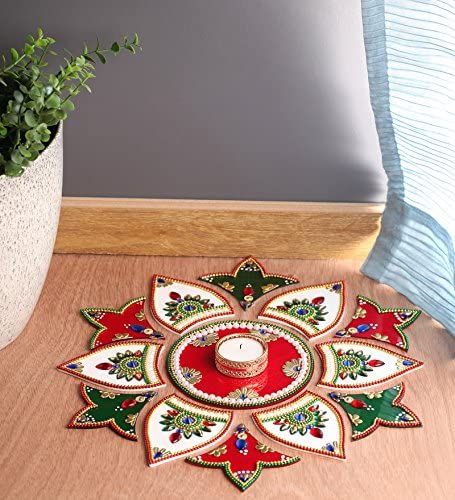 Acrylic Rangoli, Floor Decoration, Indian Gifts, Tea Light Candle Holder, Diwali Gifts, Indian Decor, Diwali Decorations, Light Candle, Stone Work