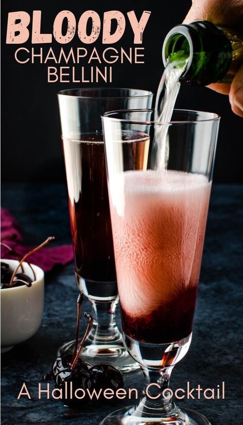 This spooky red champagne bellini is a classy Halloween cocktail recipe with only 3 ingredients. You can swap prosecco, cava or sparkling wine for a cheap and easy Halloween party drink. #halloweendrinkideas Champagne Bellini, Halloween Party Drinks, Halloween Drinks Alcohol, Champagne Drinks, Halloween Cocktail, Easy Halloween Party, Classy Halloween, Red Champagne, Halloween Wine