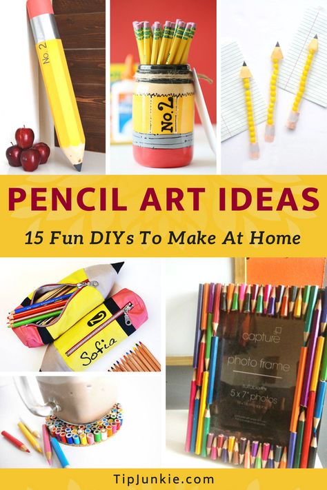 15 Pencil Art Ideas for Kids and adults! It's super inexpensive, creative, and can lead to hours of fun. Grab your child and some pencils. via @tipjunkie Pencil Diy Craft, Diy Crayons Decorations, Decorative Pencils Diy, Diy Pencil Decoration Ideas, Homemade Crayons For Kids, Pencil Art Ideas, Art Ideas For Kids, Pencil Crafts, Art Journal Backgrounds