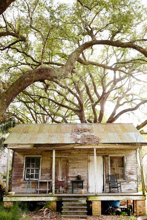 Originally built in the 1840s, this Creole cottage sits between a sugarcane field and Bayou Teche in Franklin, Louisiana Creole Cottage House Plans, Bayou Cottage, Franklin Louisiana, Sugarcane Field, Cajun Cottage, Bayou House, Louisiana Creole, Nova Orleans, Background Inspiration