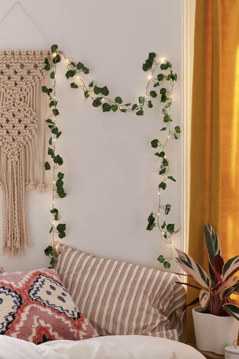 Some faux ivy string lights that'll look ~de-vine~ no matter where you hang them. Cute String Lights, String Lights Living Room, Vine String Lights, Boho Dorm Decor, Boho Dorm, Ivy Vine, Hanging Vines, Bedroom Ceiling, Room Inspiration Bedroom