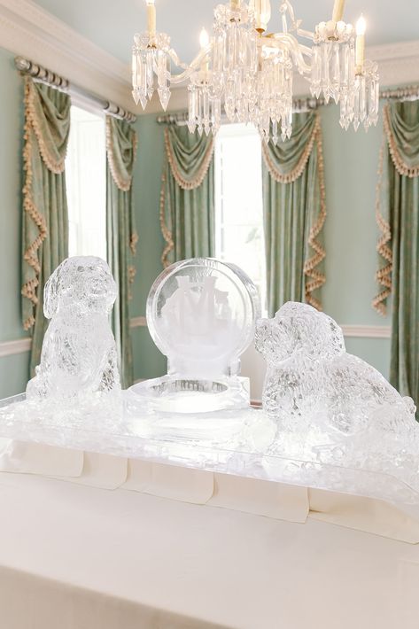 puppy ice sculpture, monogram wedding , sage wedding details, elegant wedding , chandelier wedding Wedding Ice Sculpture, Wedding Puppy, Ice Sculpture Wedding, Stunning Wedding Venues, Ice Sculpture, Sage Wedding, Ice Sculptures, Event Details, Luxury Wedding