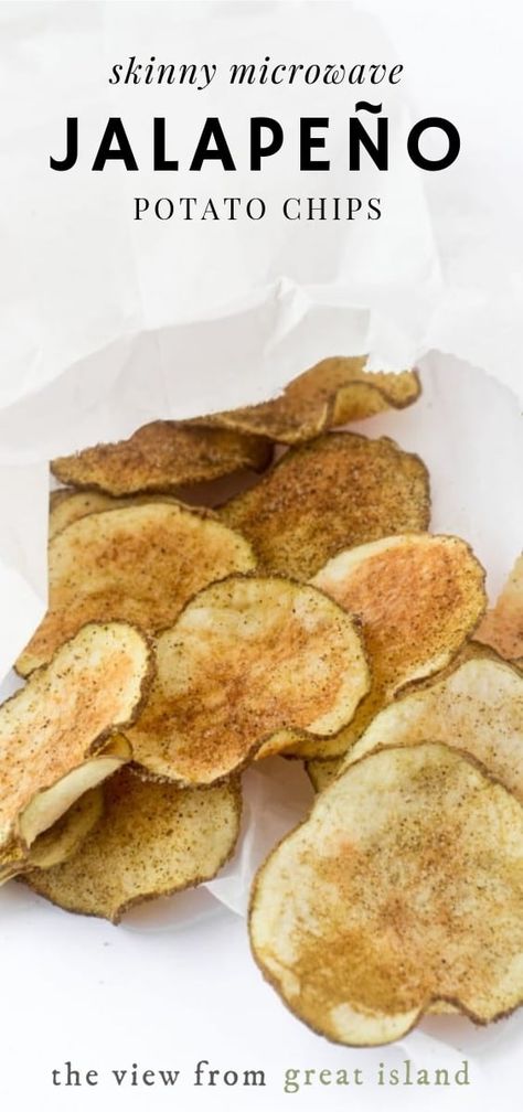 Jalapeno Chips, Microwave Potato Chips, Microwave Chips, Potato Chip Recipes, The View From Great Island, Food Recipes Vegetarian, Kettle Chips, Low Calorie Snacks, More Recipes