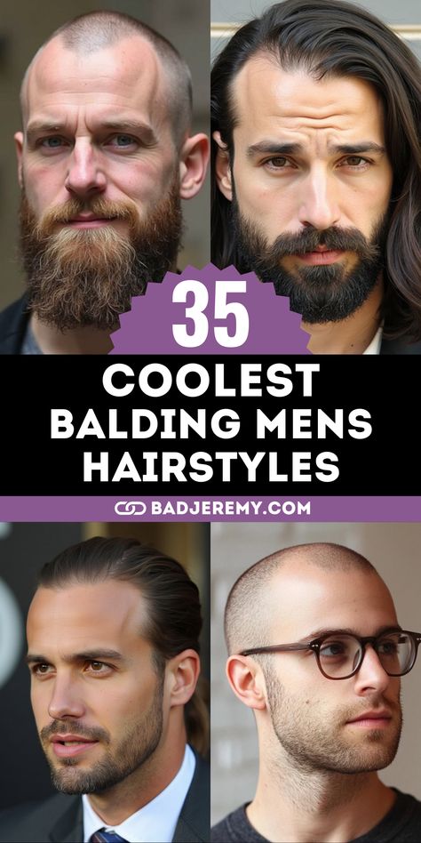 35 Game-Changing Hairstyles for Balding Men: Boost Confidence and Style Curly Thinning Hair Styles Men, Bald Hairstyles Men Thinning Hair, Long Thinning Hair Styles Men, Thinning Hairstyles Men, Haircut Balding Men, Bald With A Beard, Hairstyles For Men Thinning Hair, Skullet Haircut Men, Mens Balding Hairstyles