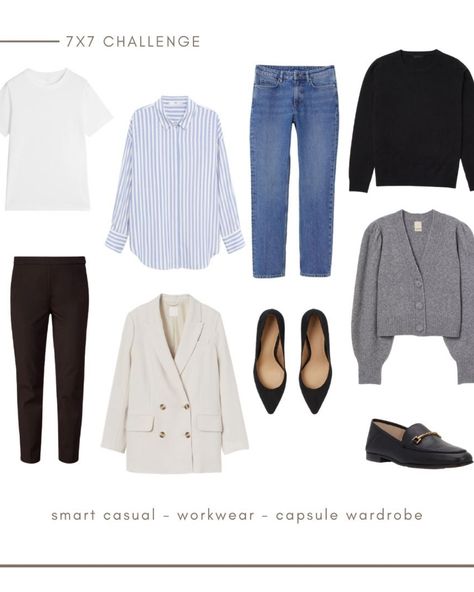 7 X 7 Challenge Wardrobe, 7x7 Outfit Challenge, 7x7 Wardrobe Challenge, 7x7 Capsule Wardrobe, 7x7 Challenge, Work Causal, Athleta Outfits, Workwear Capsule Wardrobe, Workwear Capsule